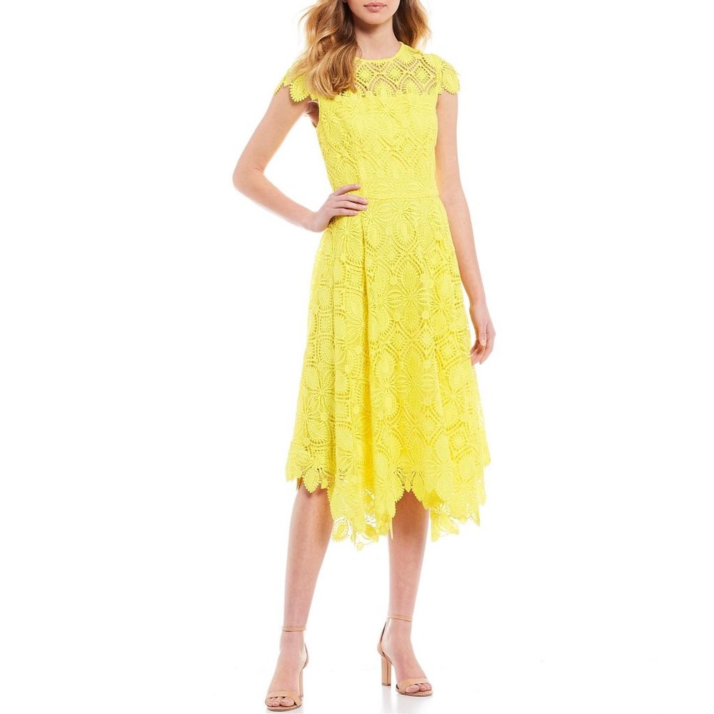 ANTONIO MELANI Sunny Yellow Lace Midi Dress